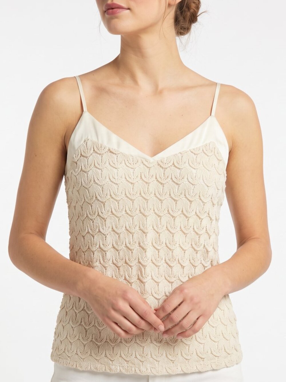 *Le Chateau Cream Textured Crochet Cami Top | Women's V-Neck Tank Top
